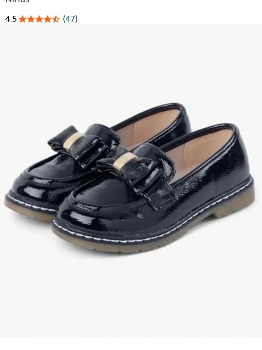 Gymboree Girls' Navy Patent Bow Loafers size 2 with gold bow detail